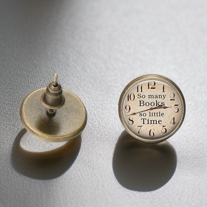 Ticking Away: ‘So Many Books, So Little Time’ Clock Stud Earrings!
