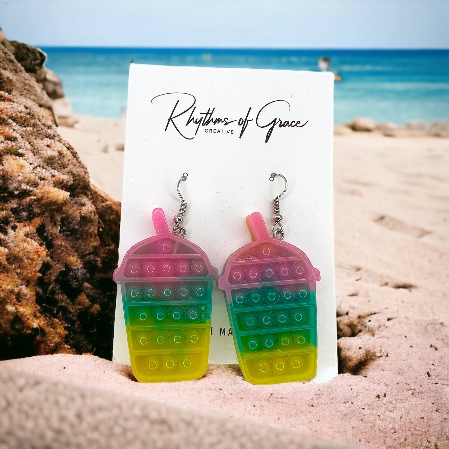 Pop It Toy Earrrings - PopIt Earrings, Fidgit Earrings, Fidgit Accessories, Snowball Earrings, Mermaid Earrings - Rhythms of Grace Creative