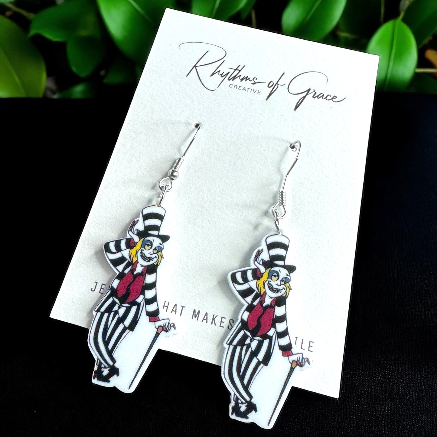 Beetlejuice, Beetlejuice, Beetlejuice: Spooky Chic Beetlejuice Dangle Earrings!
