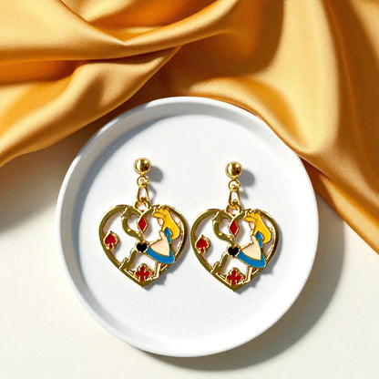 Enchanting Alice in Wonderland Mismatched Dangle Earrings | Whimsical Style & Unique Charm