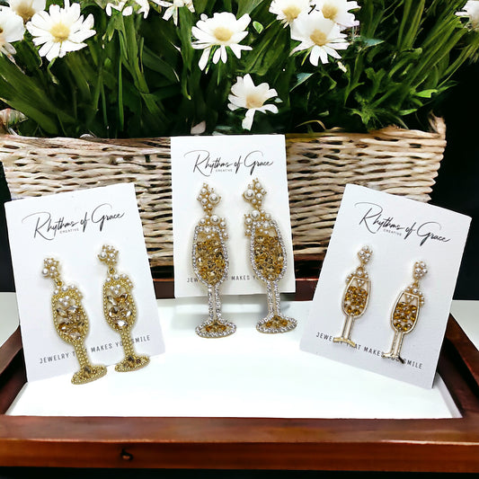 Champagne Earrings - Wine Glass, Gold Champagne, Champagne Bottle, Wine Earrings, Wine Jewelry, Poppin Bottles, Wine Accessories