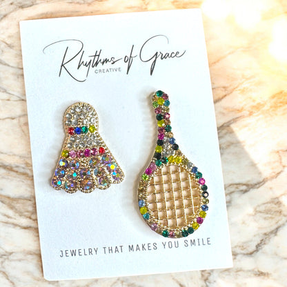 Serve Up Style: Dazzling Multicolor Rhinestone Badminton Drop Earrings!