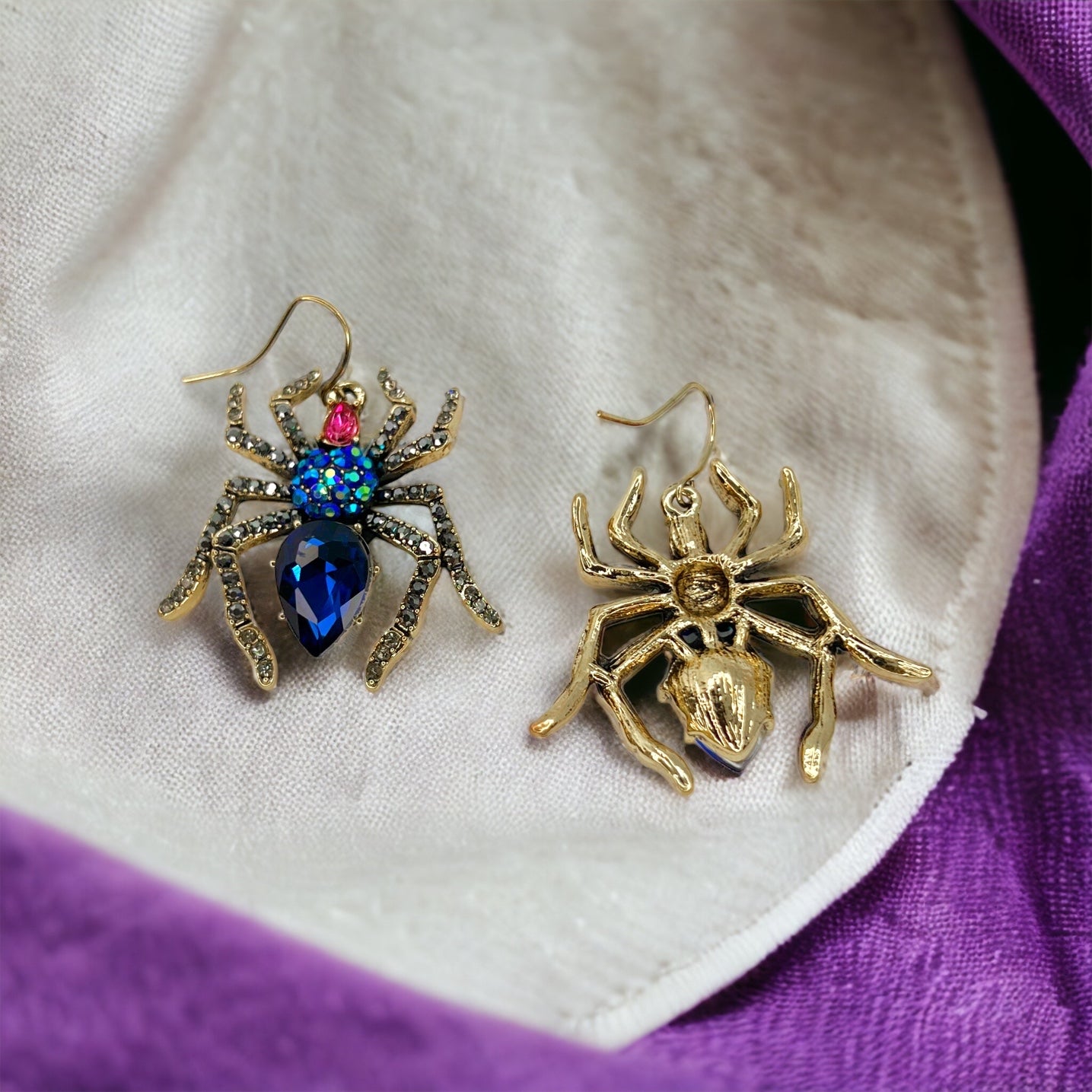 Spider Earrings - Halloween Earrings, Spider Accessories, Halloween Costume, Black Widow, Jeweled Spider - Rhythms of Grace Creative