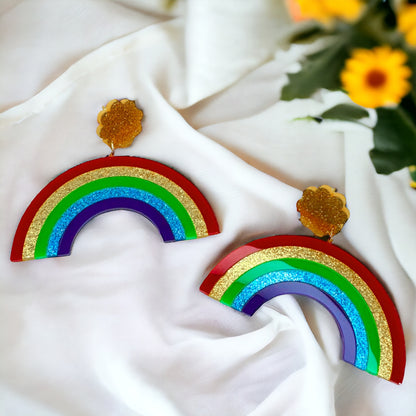 Oversized Rainbow Dangle Earrings - Your Key to Everyday Joy!