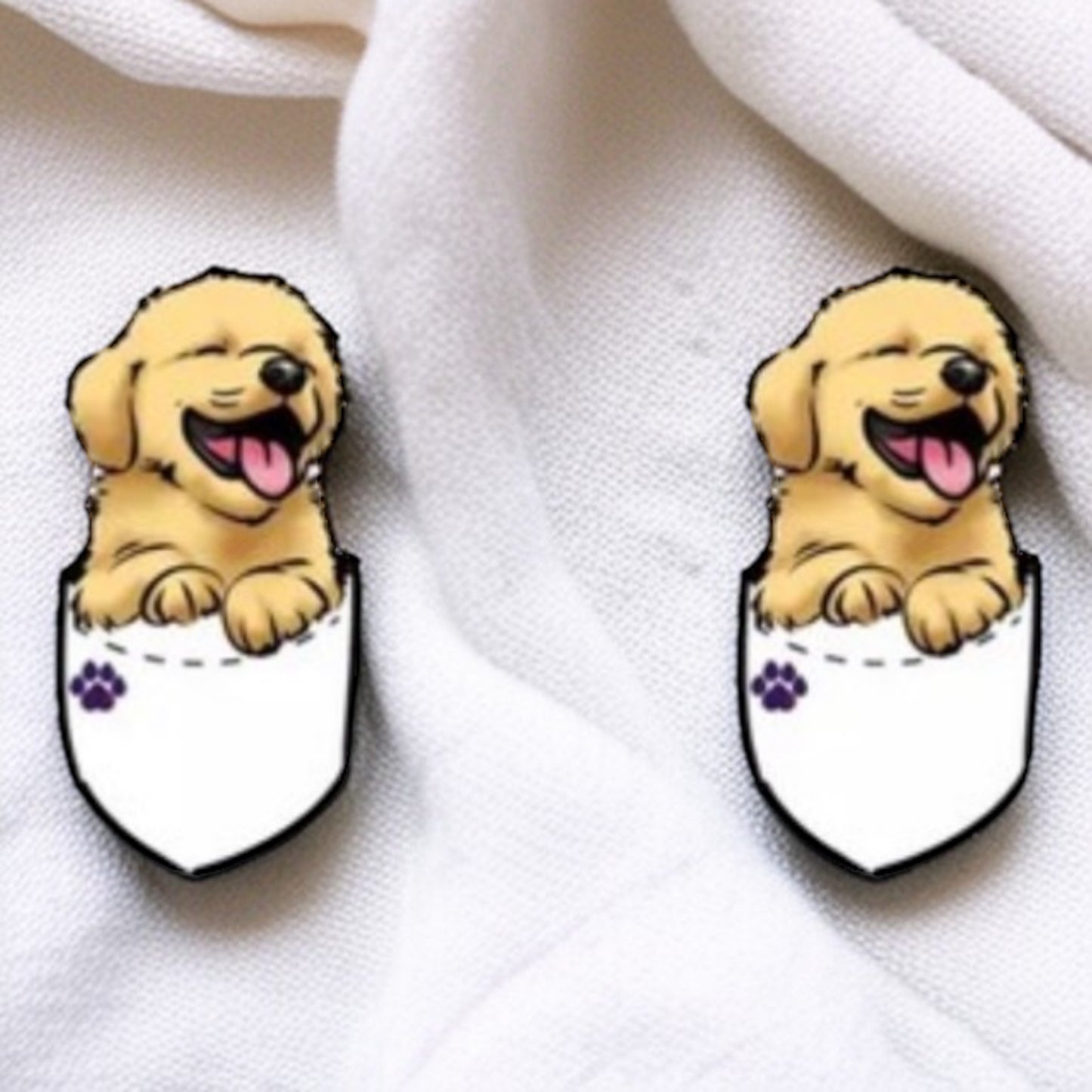 Adorable Golden Retriever Puppy Stud Earrings