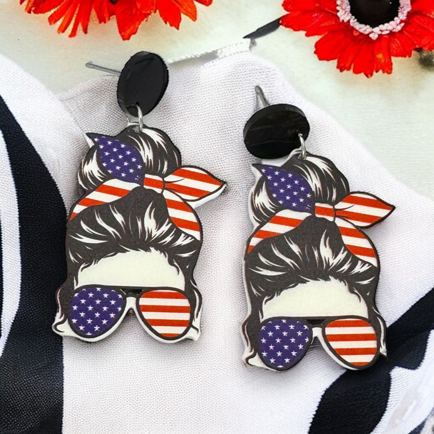 Patriotic Mom Earrings - Stainless Steel & Acrylic, Perfect for #MomLife