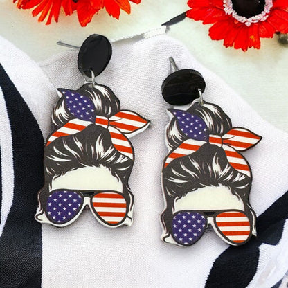 Patriotic Mom Earrings - Stainless Steel & Acrylic, Perfect for #MomLife