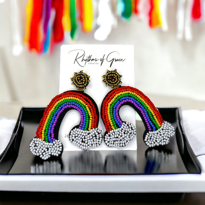 Rainbow Vibes Only – Hand-Beaded Rainbow Earrings for Joyful Style! 🌈