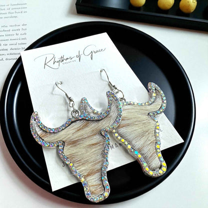 Giddy Up Glam: Rhinestone Longhorn Dangle Earrings