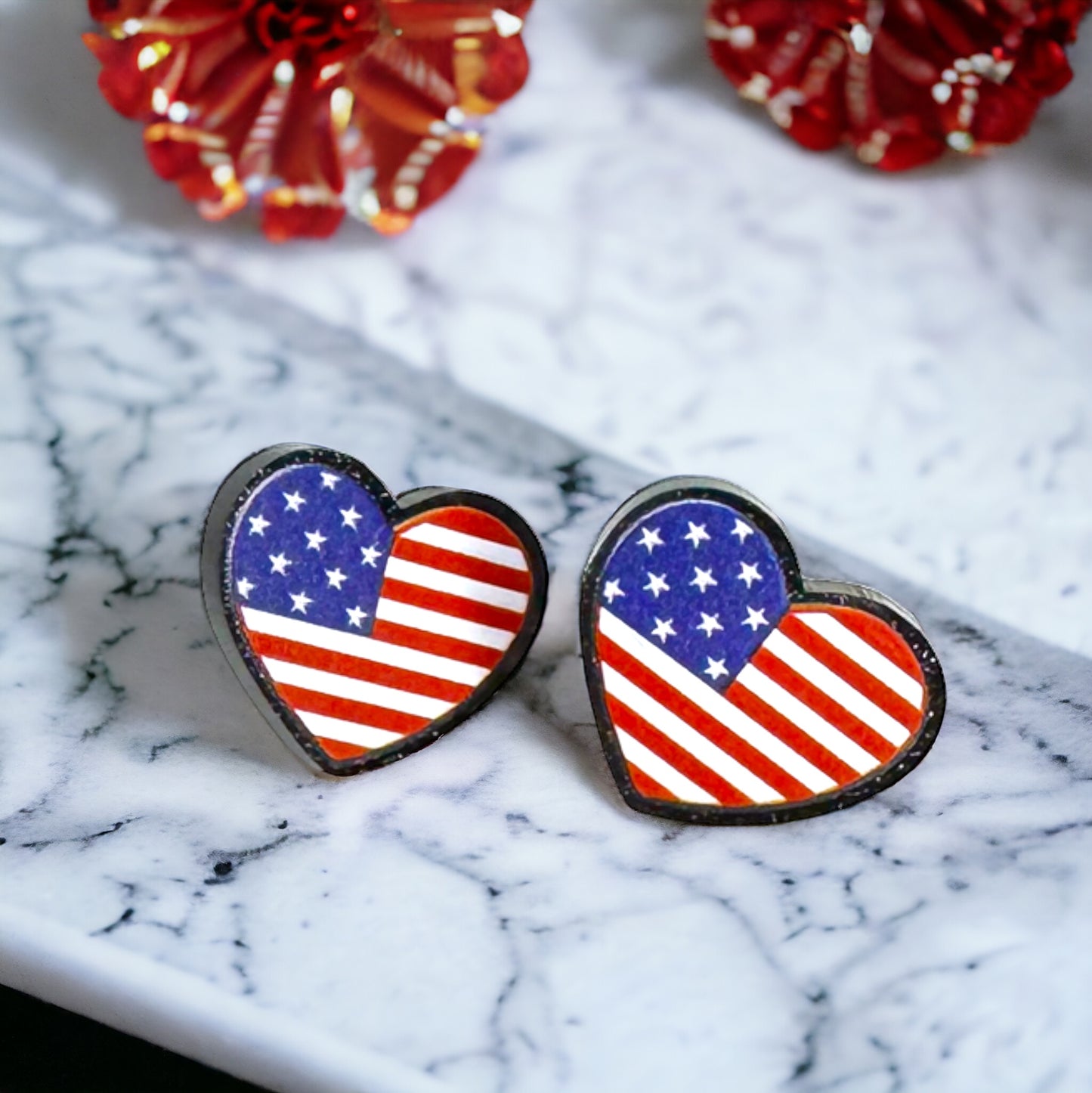 Patriotic Stud Earrings - Heart or USA Map