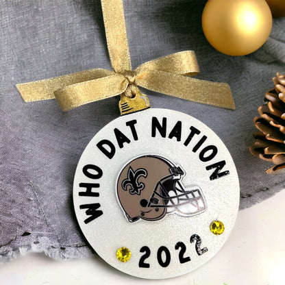 Who Dat Nation 2024 Christmas Ornament - Handmade Saints Fan Gift, New Orleans Decor, Black and Gold Holiday Keepsake