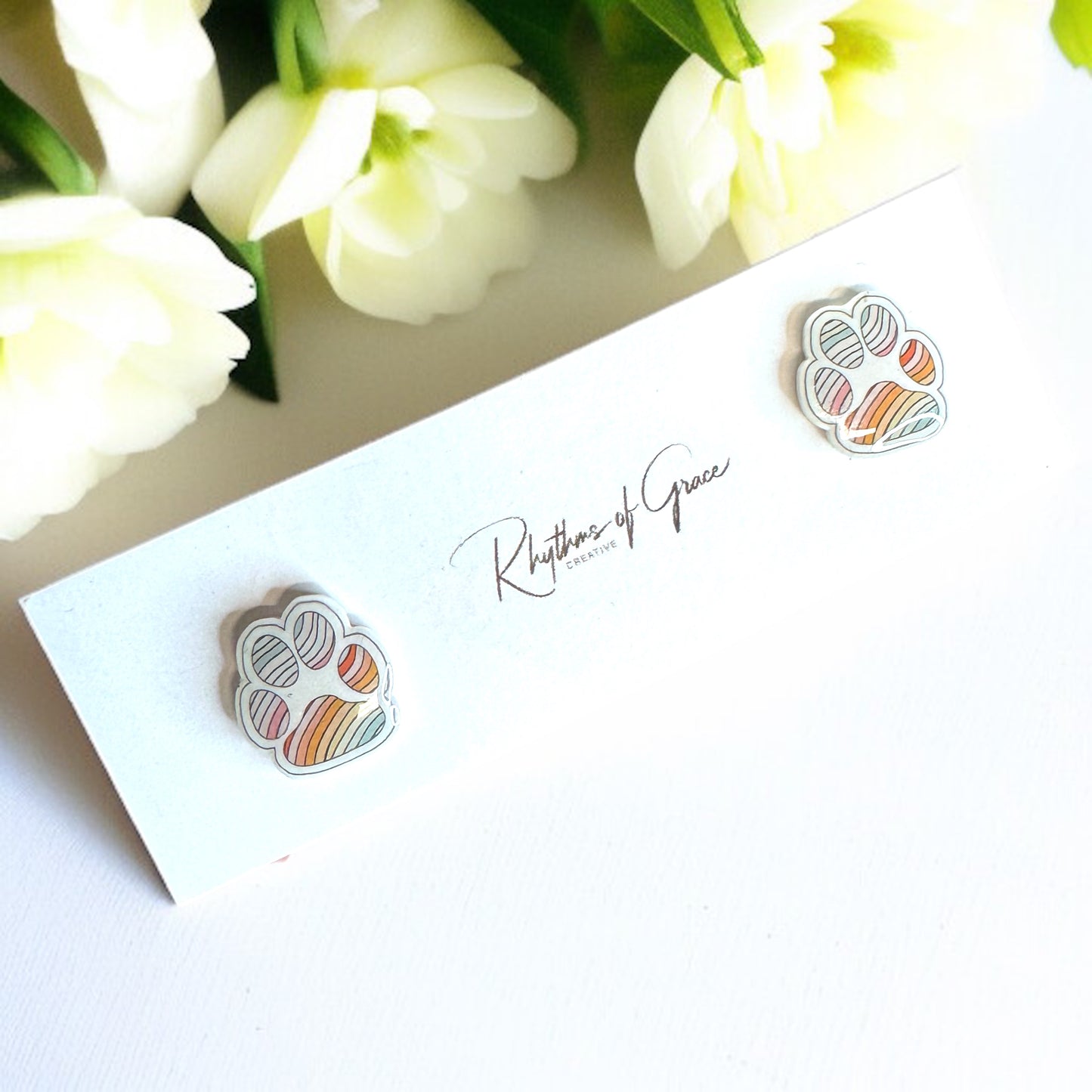 Vibrant Paw Print Studs – A Purr-fect Gift!