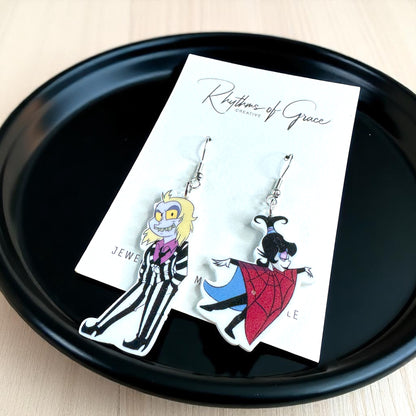 Beetlejuice, Beetlejuice, Beetlejuice: Spooky Chic Beetlejuice Dangle Earrings!