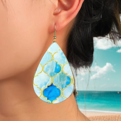 Beach Bliss: Blue, Gold & White Teardrop Dangle Earrings for Stylish Days!