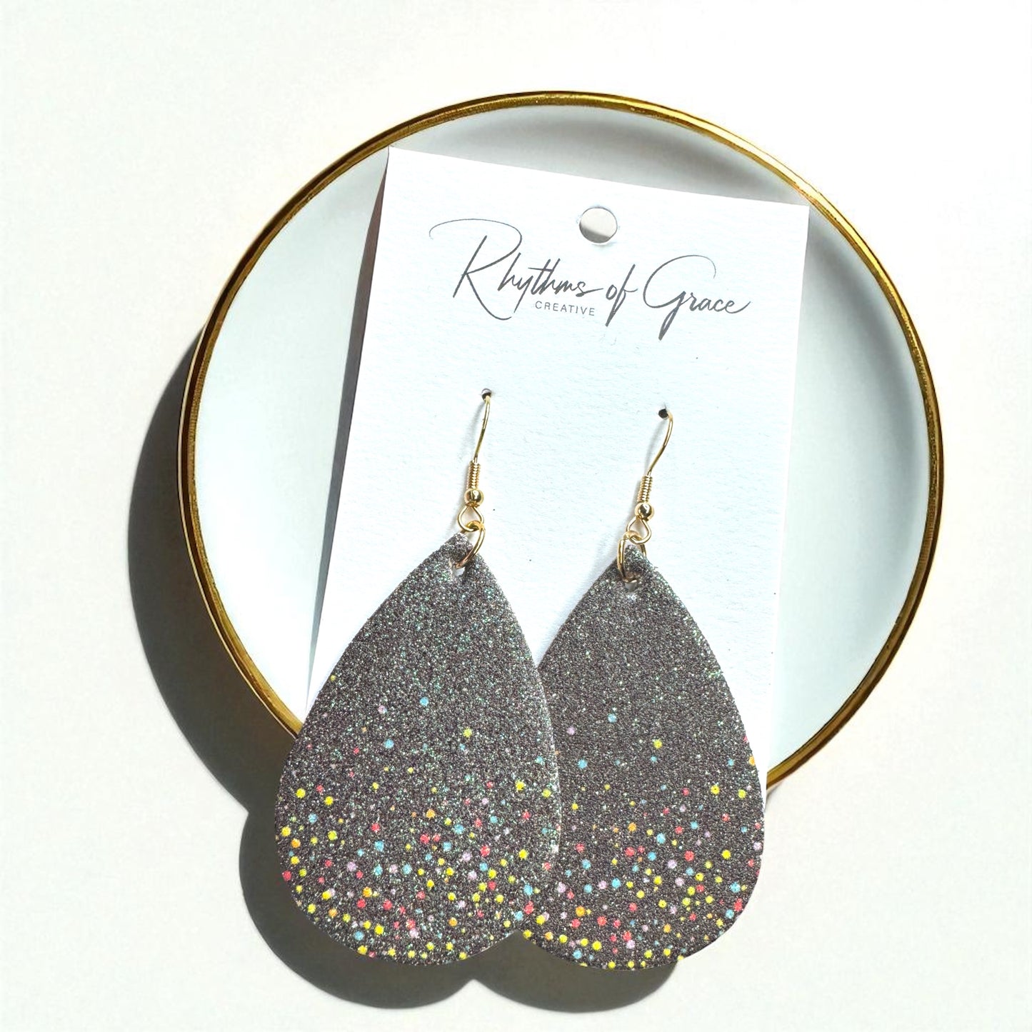 Confetti Nights - Black Sparkle Teardrop Earrings 🖤