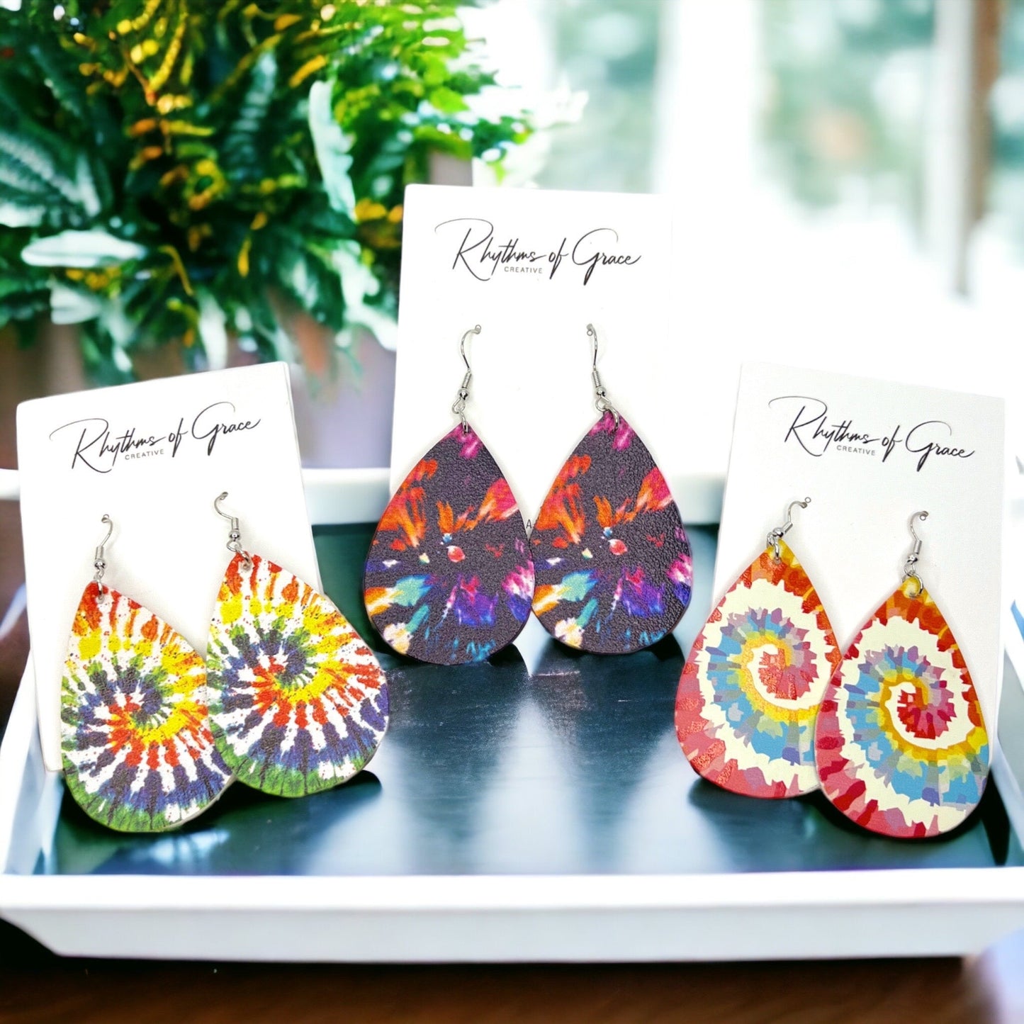 Vibrant Tie Dyed Teardrop Dangle Earrings: Boho Chic Rainbow Style! - Rhythms of Grace Creative