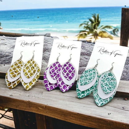 Mermaid Magic: Glittery Scale Drop Earrings in 3 Dreamy Colors! 🧜