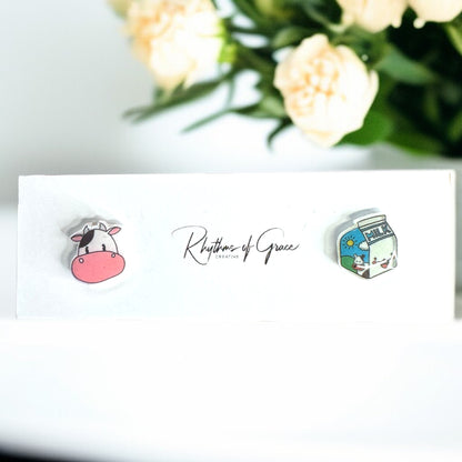 Adorable Duo Stud Earrings – Moo, Hop, and Delight! 🎉