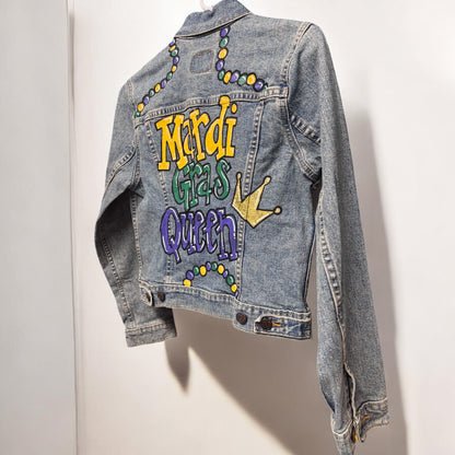 Hand Painted Jean Jacket: “Mardi Gras Queen”