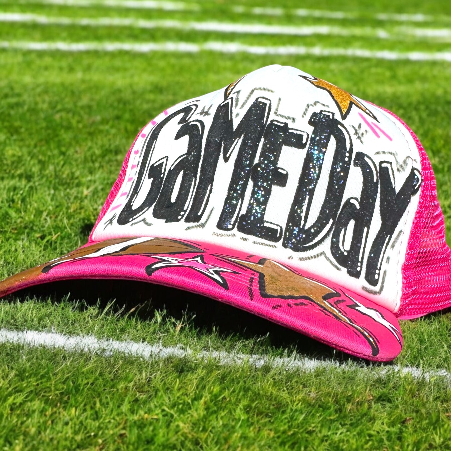Handpainted Mesh Back Trucker Hat - Score Big with Style! 🎉