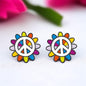 Spread the Love with Rainbow Peace Flower Stud Earrings!