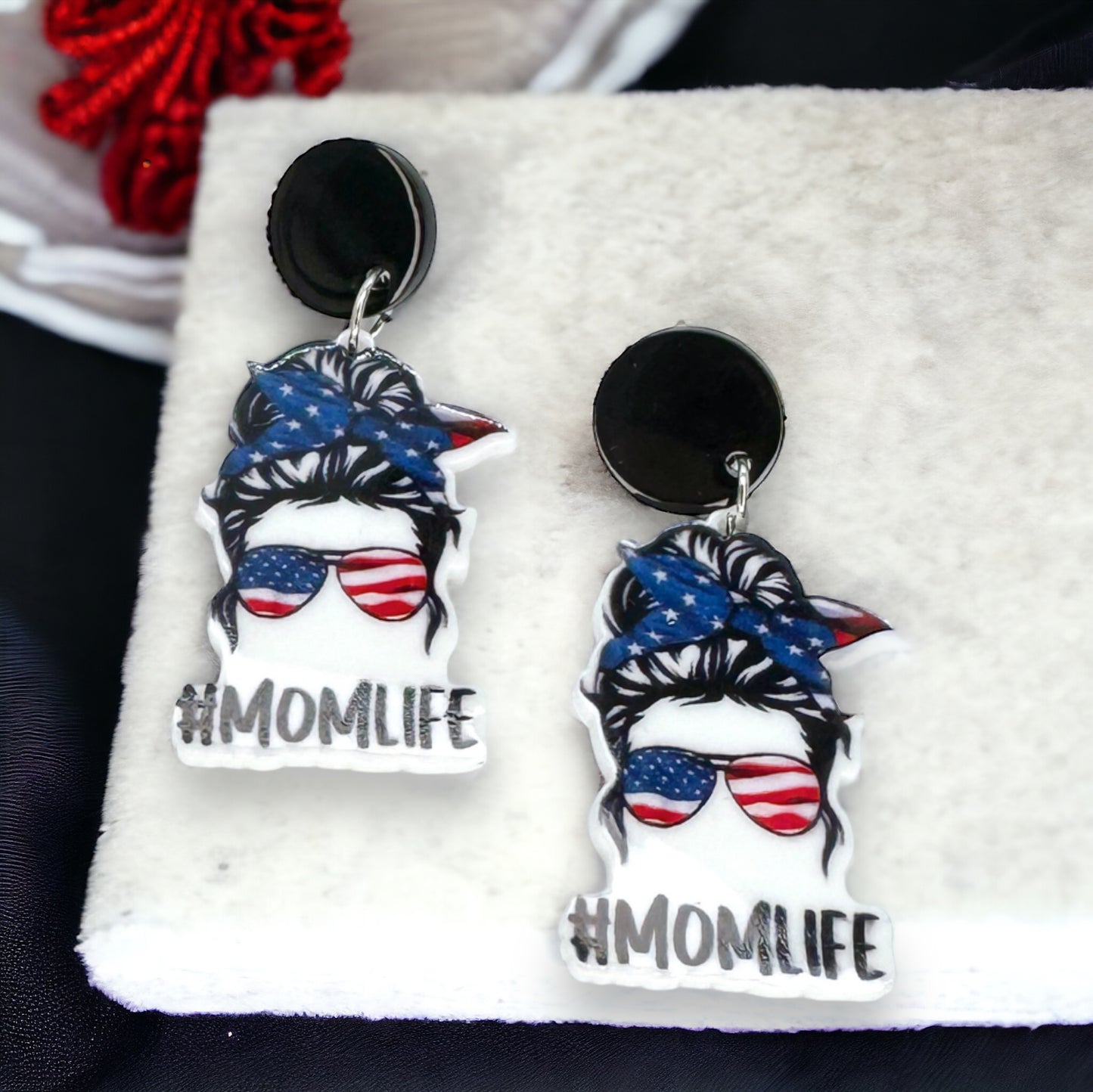 Patriotic Mom Earrings - Stainless Steel & Acrylic, Perfect for #MomLife