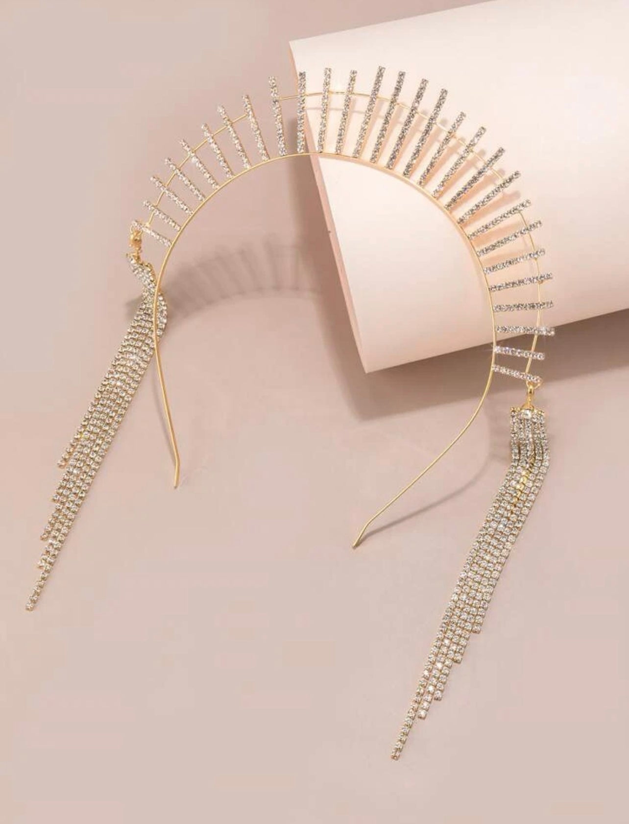 Rhinestone Tassel Headband - Rhinestone Headband, Rhinestone Headpiece, Cat Headpiece, Bachelorette Party, Bridal Shower - Rhythms of Grace Creative