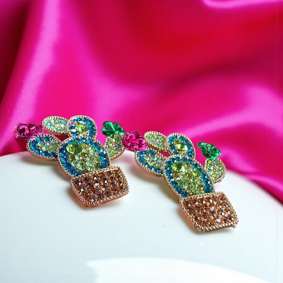 Bloom Boldly with These Rhinestone Cactus Earrings!🌵