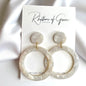 Glamorous White Marbled Acrylic Dangle Earrings - Chic Round Design!
