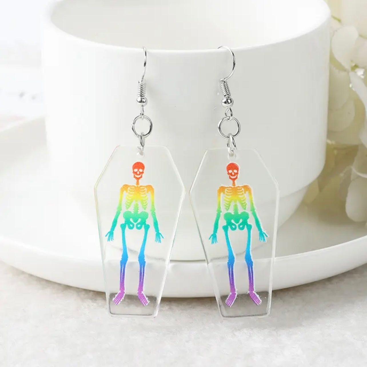 Pride Meets Punk – Rainbow Skeleton Dangle Earrings - Rhythms of Grace Creative