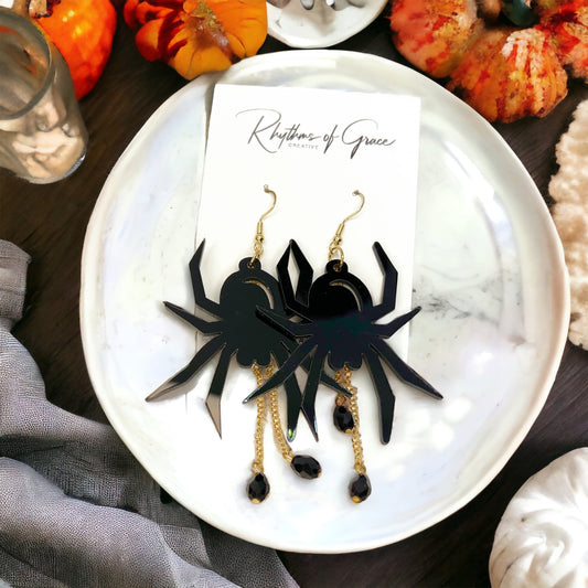 Spider Earrings - Halloween Jewelry, Spider Queen, Halloween Accessories, Trick or Treat, Halloween Costume - Rhythms of Grace Creative