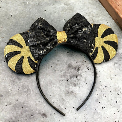 Black and Gold Sequin Mouse Ears - Perfect for New Orleans Saints Fans!