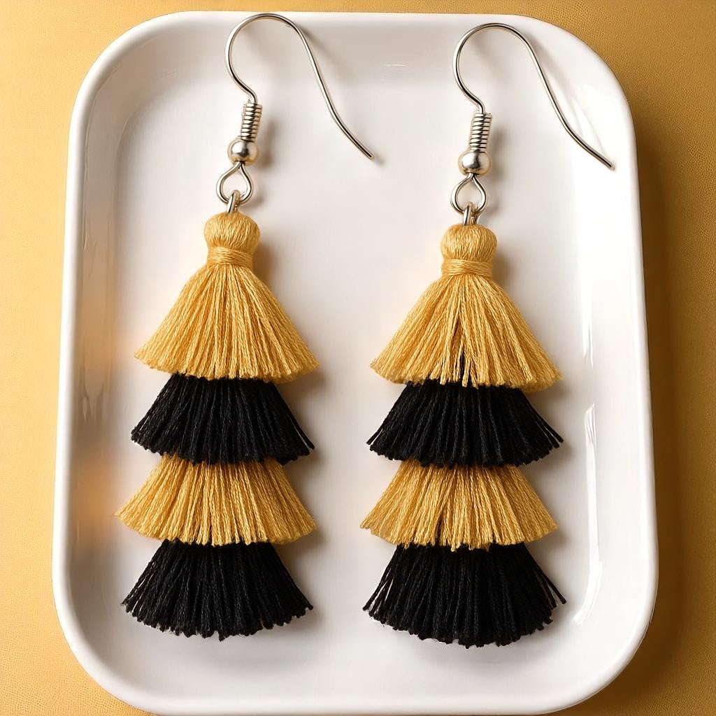 Step Up Your Style: Chic Black & Gold Tassel Earrings for Every Occasion!