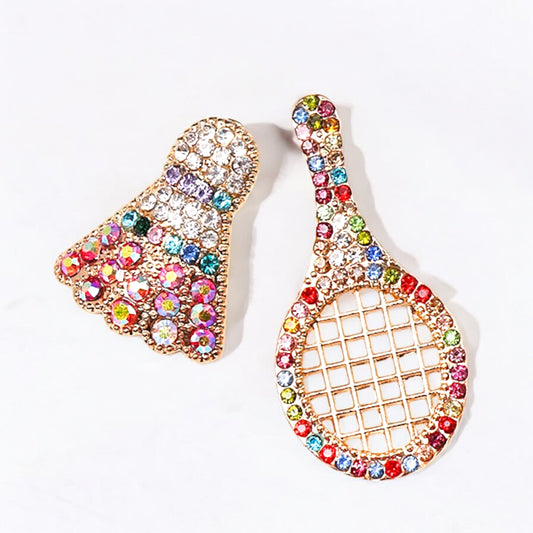 Serve Up Style: Dazzling Multicolor Rhinestone Badminton Drop Earrings!