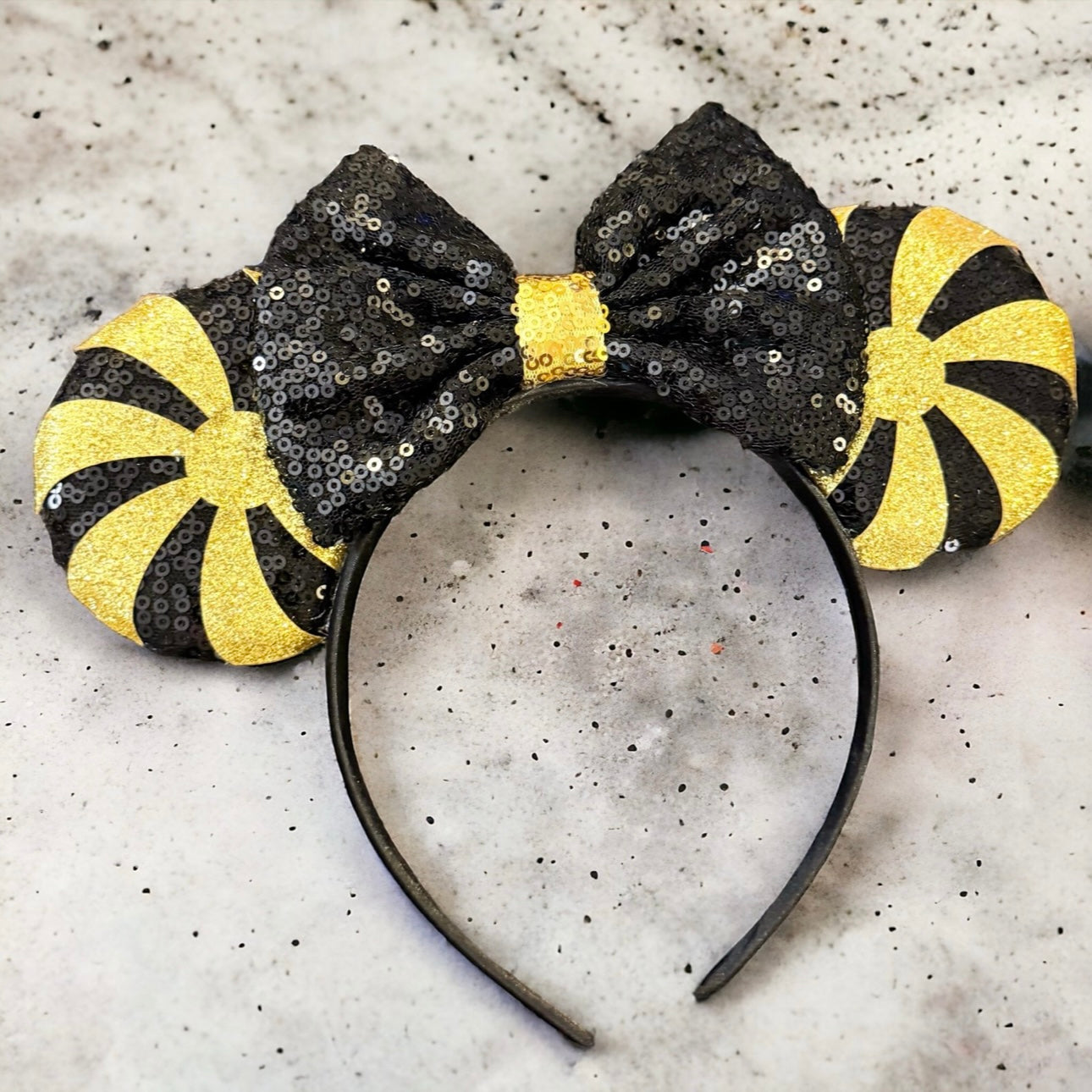 Black and Gold Sequin Mouse Ears - Perfect for New Orleans Saints Fans!