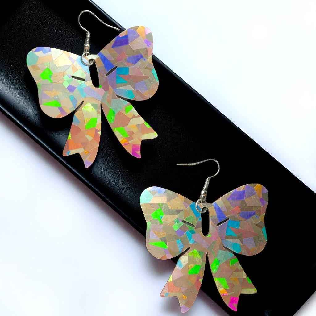 Sparkle & Spook: Holographic Bow Earrings for a Stunning Glam!