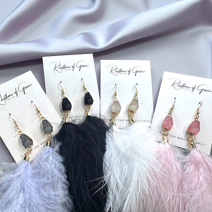 "Feathered Dreams" Druzy Dangle Earrings – Embrace Your Boho Sparkle!