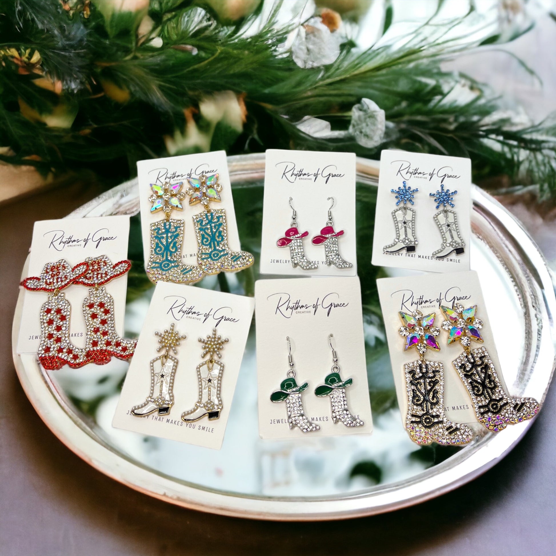 Rhinestone Boots Earrrings - Rodeo Earrings, Bachelorette Earrings, Bachelorette Accessories, Western Style - Rhythms of Grace Creative