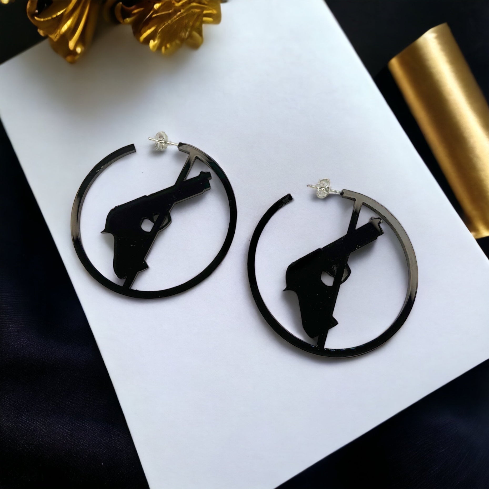 Gun Law Earrings - Black Hoops, Gun Free Zone, Black Earrings, Hoop Earrings, Gun Free - Rhythms of Grace Creative