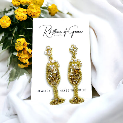 Champagne Earrings - Wine Glass, Gold Champagne, Champagne Bottle, Wine Earrings, Wine Jewelry, Poppin Bottles, Wine Accessories