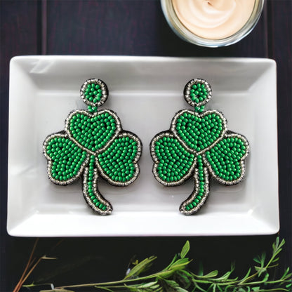 Shake Your Shamrocks – Beaded Clover Earrings with Gold or Silver Sparkle!🍀 - Rhythms of Grace Creative