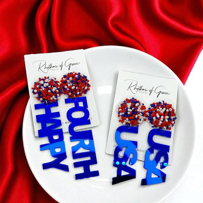 Patriotic Red White and Blue Dangle Earrings - Perfect for Fourth of July!