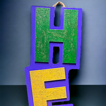 Hello, Mardi Gras! 🎭✨ One-of-a-Kind Welcome Sign in Vibrant Colors!