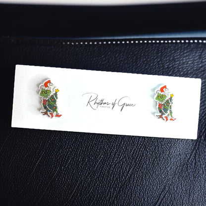 Grinchy Glam: Christmas Stud Earrings!🎄
