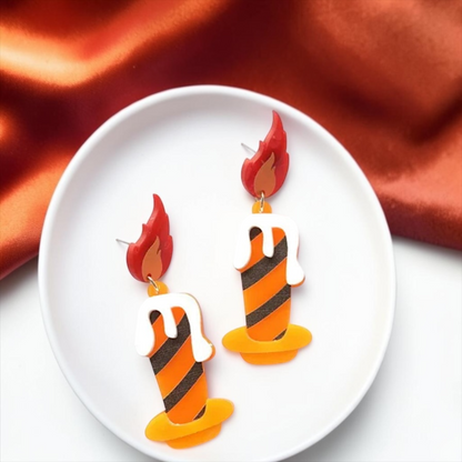 Halloween Candle Earrings - Handmade Acrylic Earrings with Stainless Steel Posts