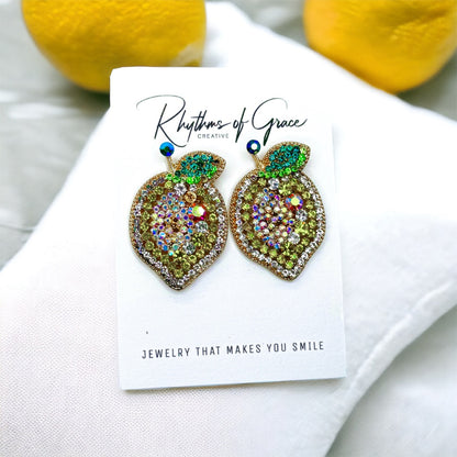 Zesty Lemon Rhinestone Earrings - Sparkle with Sunshine! 🍋