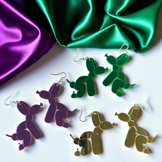 Paw-sitively Fun Mardi Gras Balloon Dog Earrings – Pooping Playfulness in Every Color! - Rhythms of Grace Creative