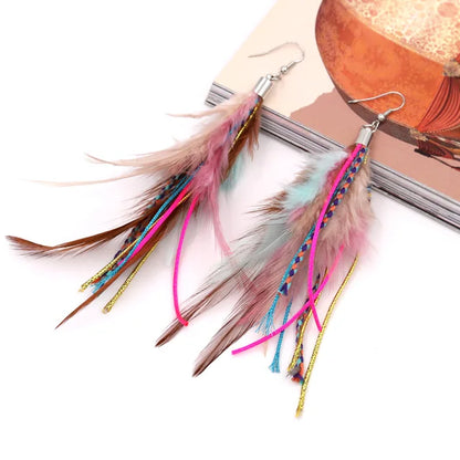Colorful Boho Chic Feather & Beaded Tassel Dangle Earrings – Two Gorgeous Color Combos!