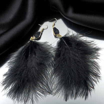"Feathered Dreams" Druzy Dangle Earrings – Embrace Your Boho Sparkle!
