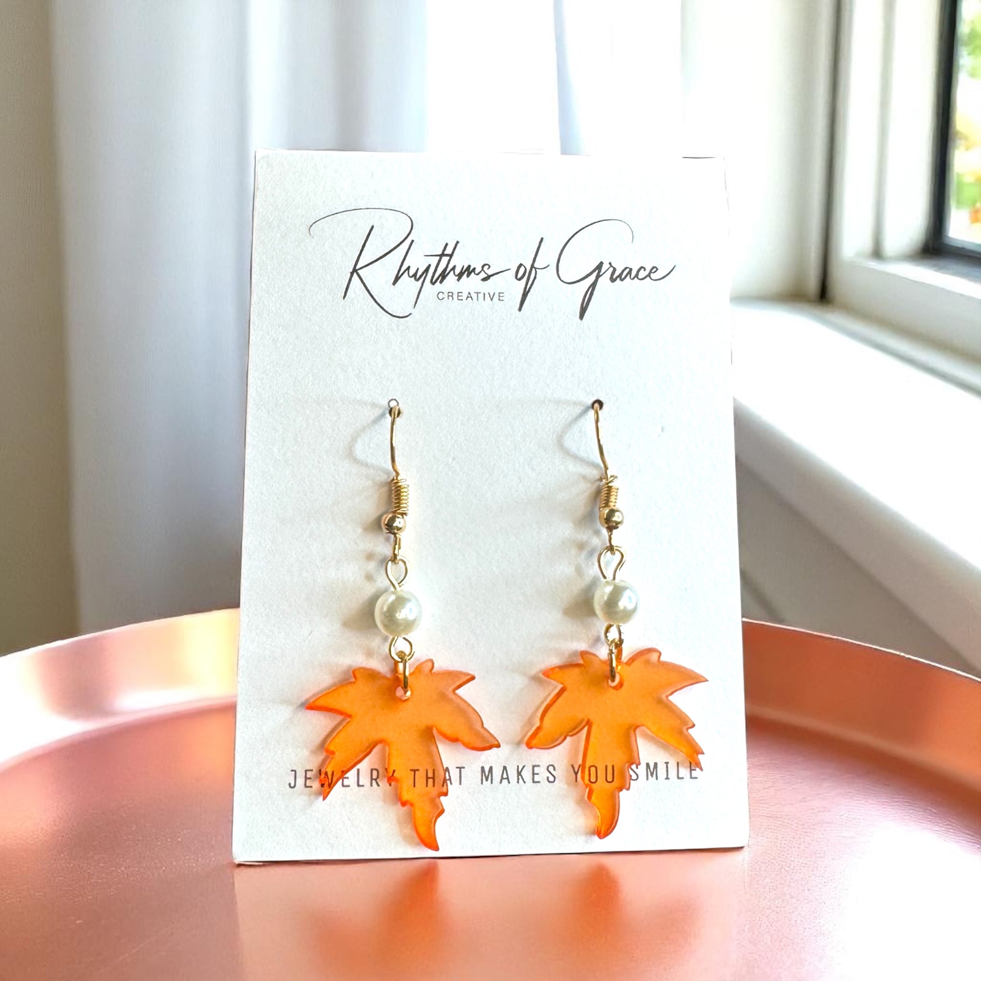Autumn Enchantment Earrings: Handmade Maple Leaf Drops with Faux Pearls! - Rhythms of Grace Creative